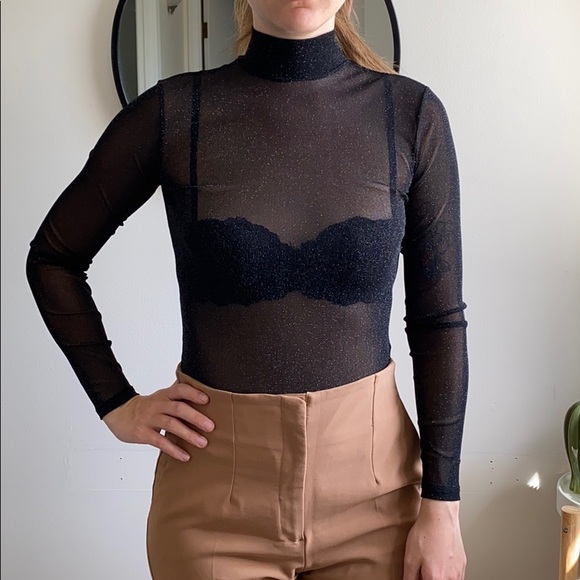 Worn once. DYNAMITE. Mesh long sleeve turtleneck. - Picture 1 of 3